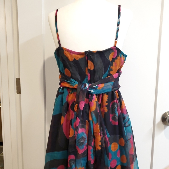 EUC spaghetti strap, tie-back, A-line dress. Size L. Orange, pink, black & teal. - Picture 9 of 9